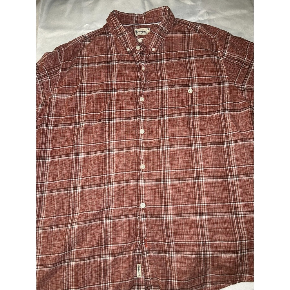 Universal Thread Red White Plaid Linen Blend Short Sleeve Shirt Men's XXL